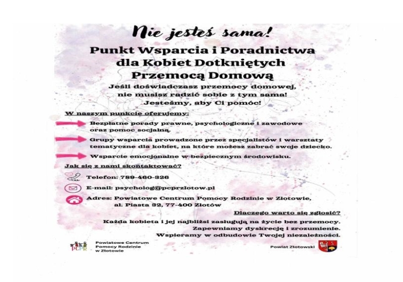 W Złotowie działa Punkt Wsparcia i Poradnictwa dla Kobiet Dotkniętych Przemocą Domową