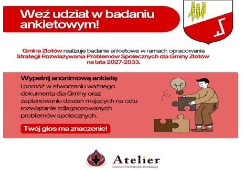 Zaproszenie do udziału w anonimowej ankiecie diagnozującej problemy pełnoletnich mieszkańców gminy Złotów.