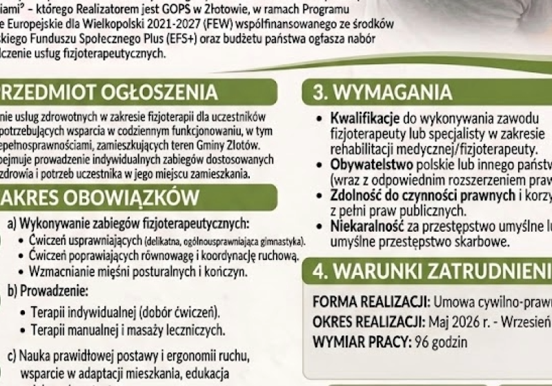 Nabór na świadczenie usług fizjoterapeutycznych